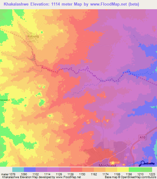 Khakalashwe,Botswana Elevation Map