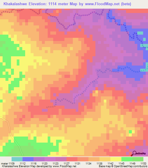 Khakalashwe,Botswana Elevation Map