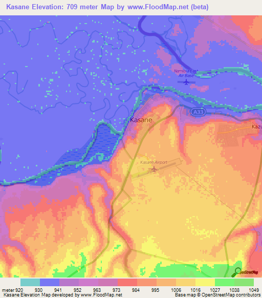 Kasane,Botswana Elevation Map