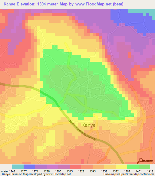 Kanye,Botswana Elevation Map