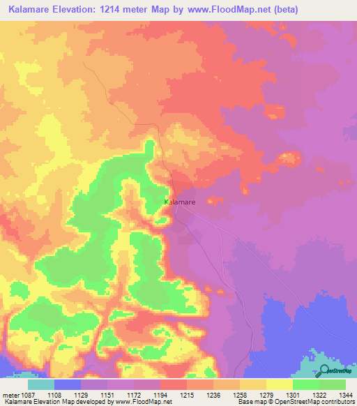 Kalamare,Botswana Elevation Map