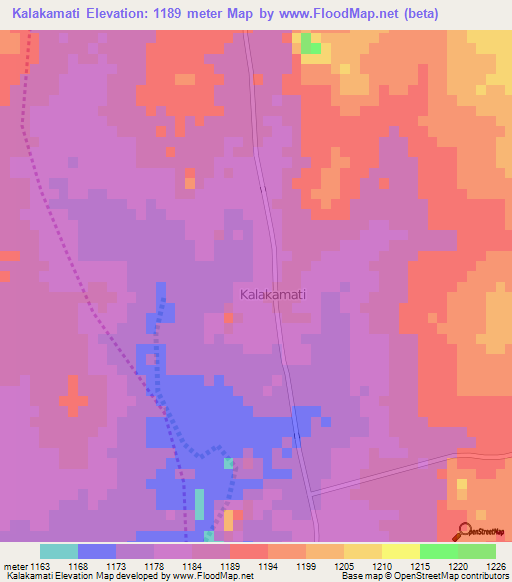 Kalakamati,Botswana Elevation Map