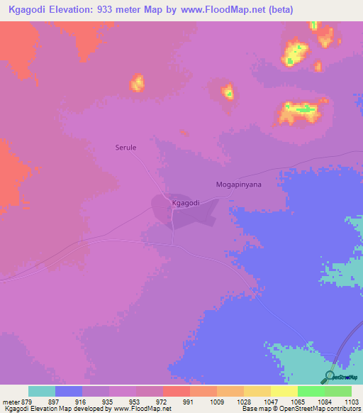 Kgagodi,Botswana Elevation Map