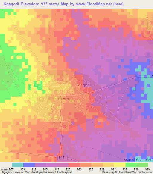 Kgagodi,Botswana Elevation Map