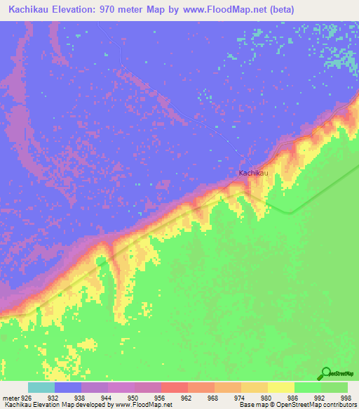 Kachikau,Botswana Elevation Map