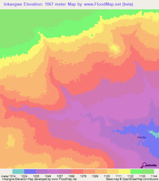 Inkangwe,Botswana Elevation Map