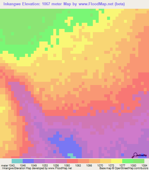 Inkangwe,Botswana Elevation Map