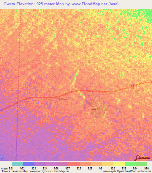 Gweta,Botswana Elevation Map
