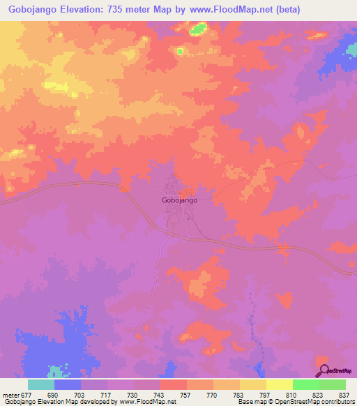 Gobojango,Botswana Elevation Map