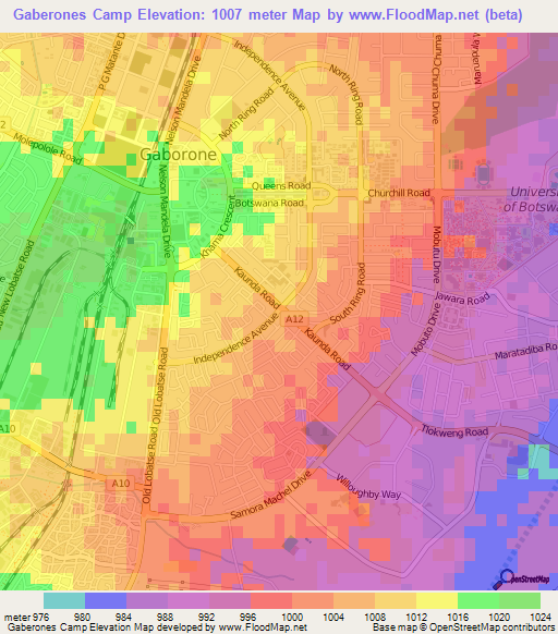 Gaberones Camp,Botswana Elevation Map