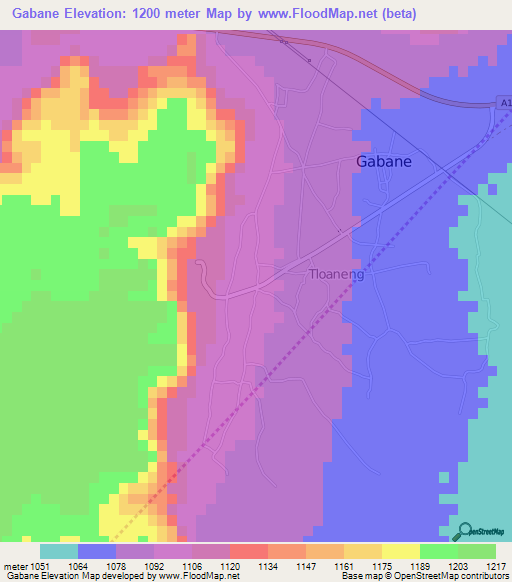 Gabane,Botswana Elevation Map