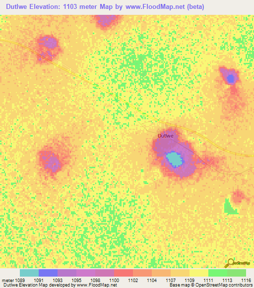 Dutlwe,Botswana Elevation Map