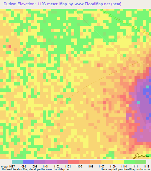 Dutlwe,Botswana Elevation Map