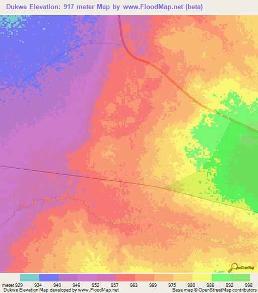 Dukwe,Botswana Elevation Map