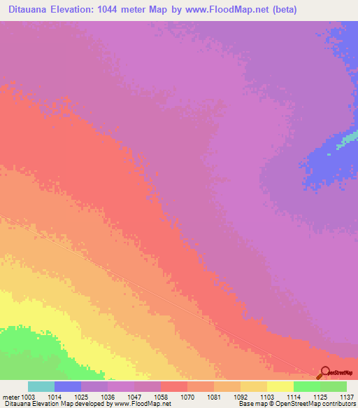 Ditauana,Botswana Elevation Map