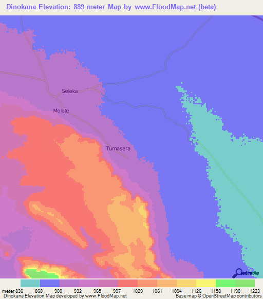 Dinokana,Botswana Elevation Map