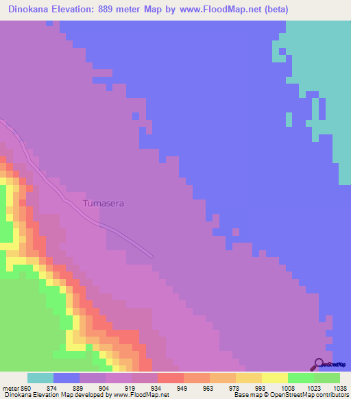 Dinokana,Botswana Elevation Map