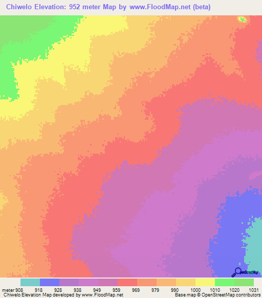 Chiwelo,Botswana Elevation Map