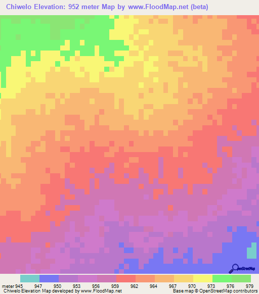 Chiwelo,Botswana Elevation Map
