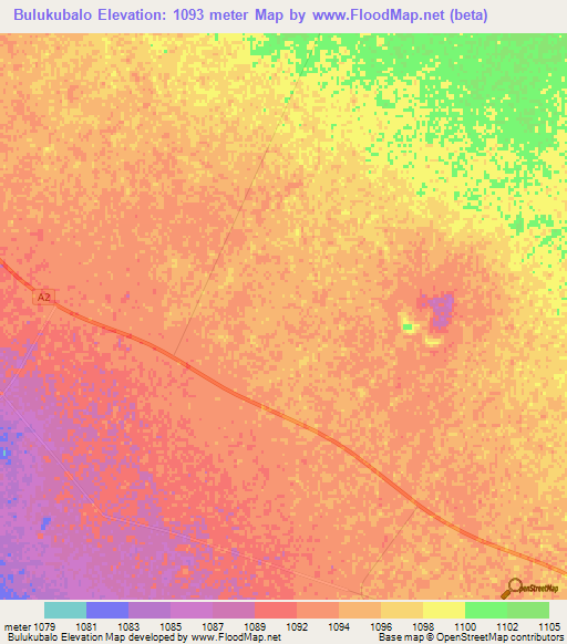 Bulukubalo,Botswana Elevation Map