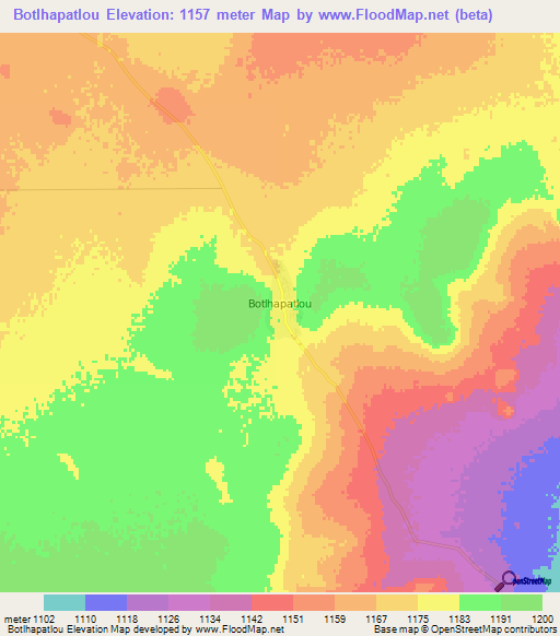 Botlhapatlou,Botswana Elevation Map