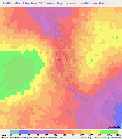 Botlhapatlou,Botswana Elevation Map