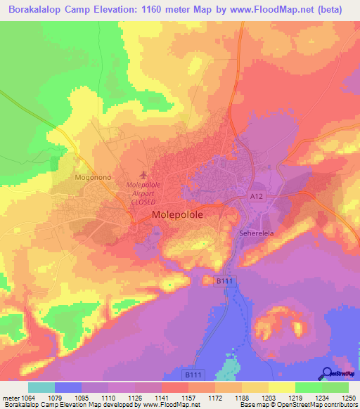 Borakalalop Camp,Botswana Elevation Map