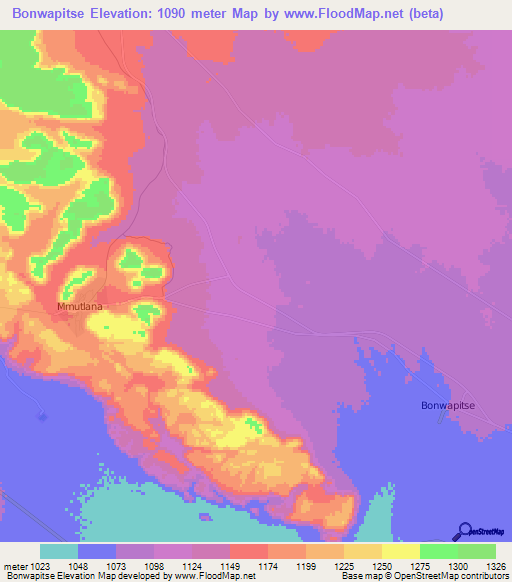 Bonwapitse,Botswana Elevation Map