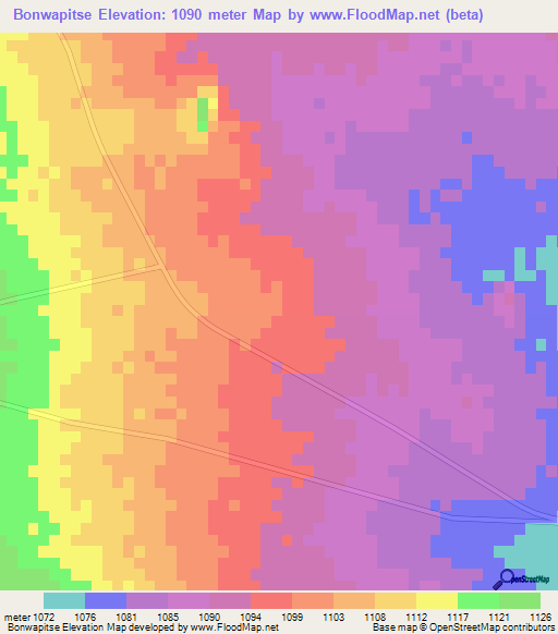 Bonwapitse,Botswana Elevation Map