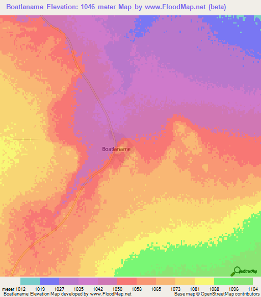 Boatlaname,Botswana Elevation Map