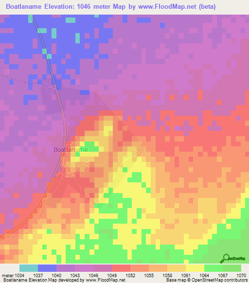 Boatlaname,Botswana Elevation Map