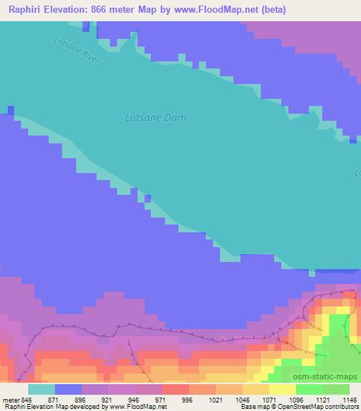 Raphiri,Botswana Elevation Map