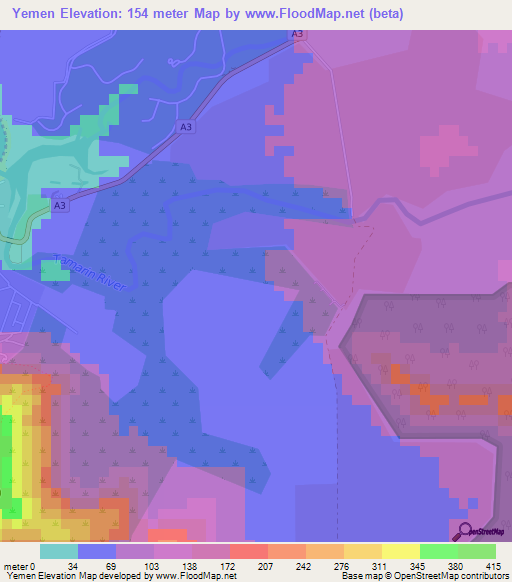 Yemen,Mauritius Elevation Map