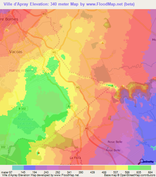 Ville d'Apray,Mauritius Elevation Map