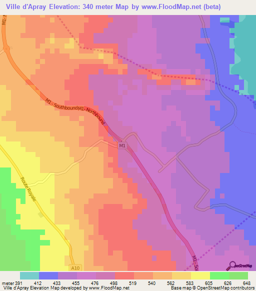 Ville d'Apray,Mauritius Elevation Map