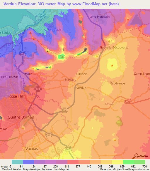 Verdun,Mauritius Elevation Map
