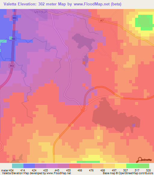 Valetta,Mauritius Elevation Map