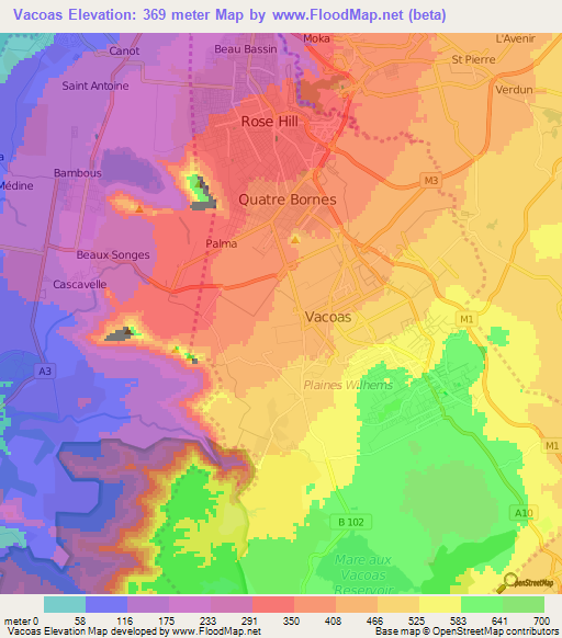 Vacoas,Mauritius Elevation Map