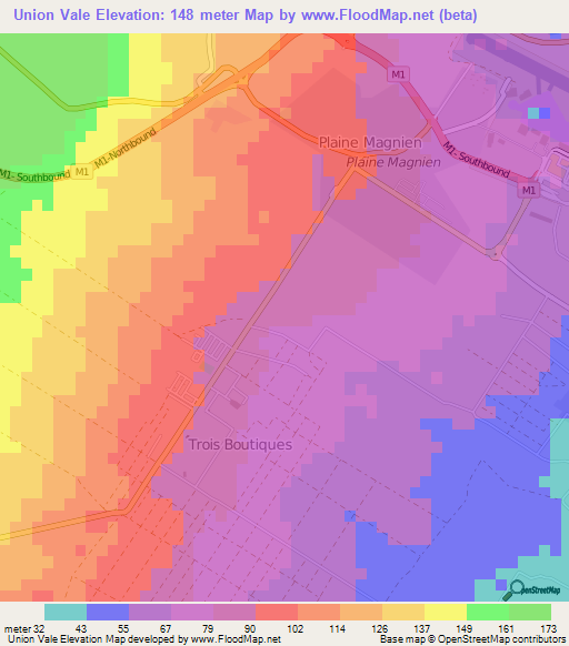 Union Vale,Mauritius Elevation Map