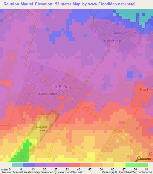 Reunion Maurel,Mauritius Elevation Map