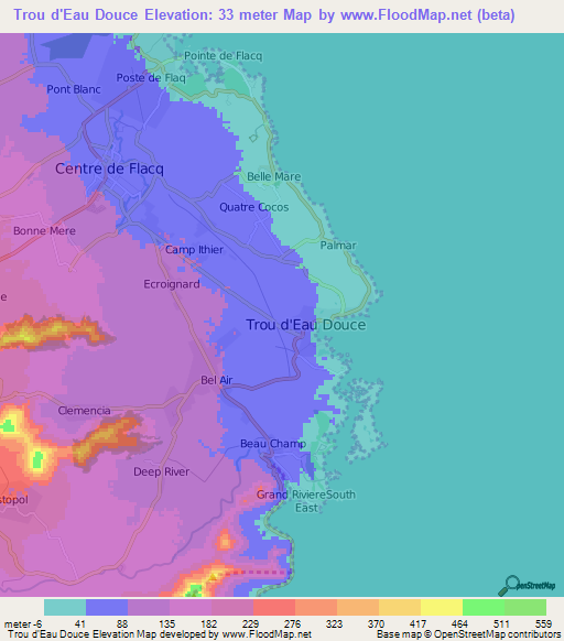 Trou d'Eau Douce,Mauritius Elevation Map