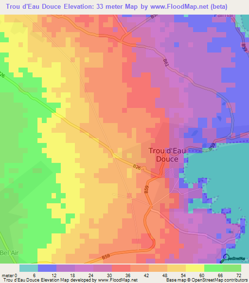 Trou d'Eau Douce,Mauritius Elevation Map