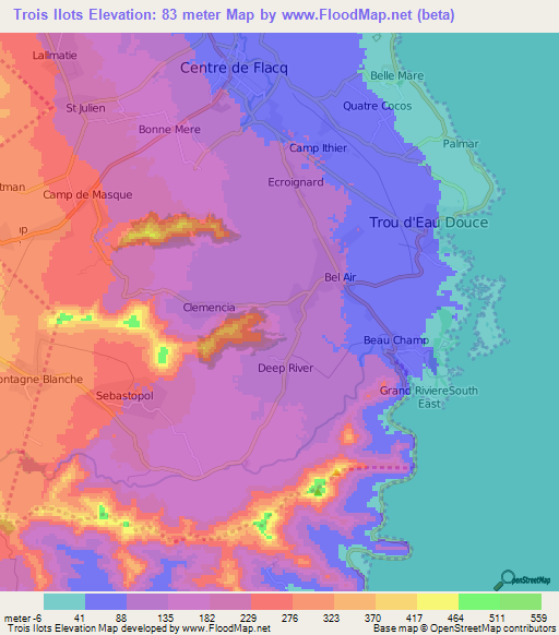 Trois Ilots,Mauritius Elevation Map