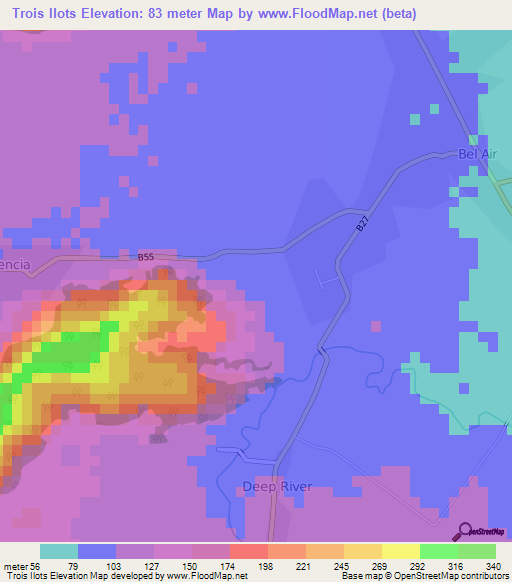 Trois Ilots,Mauritius Elevation Map