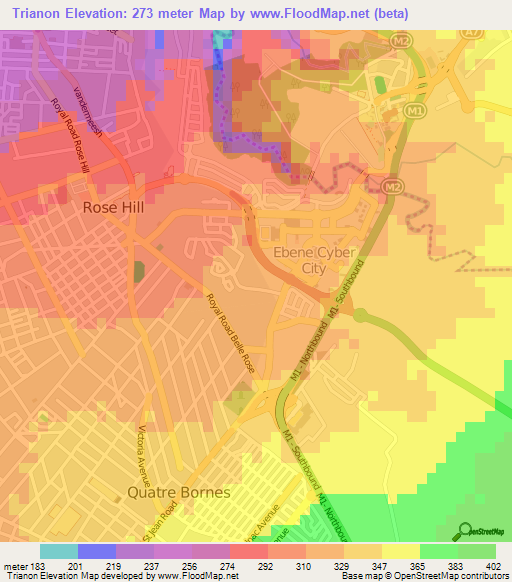Trianon,Mauritius Elevation Map