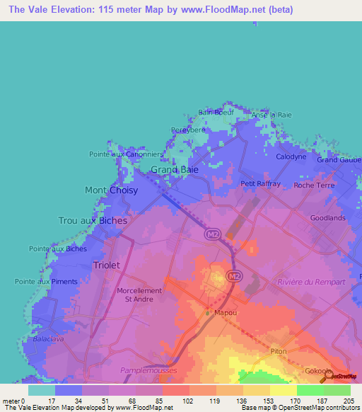 The Vale,Mauritius Elevation Map