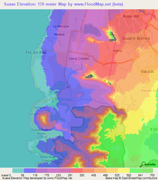 Suase,Mauritius Elevation Map
