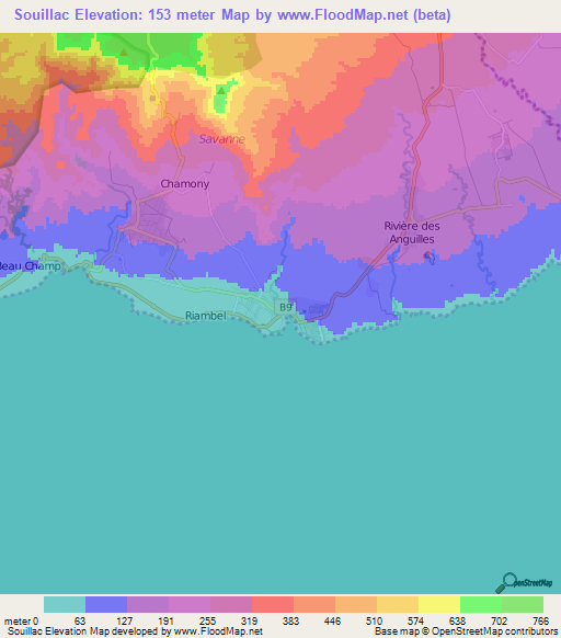 Souillac,Mauritius Elevation Map