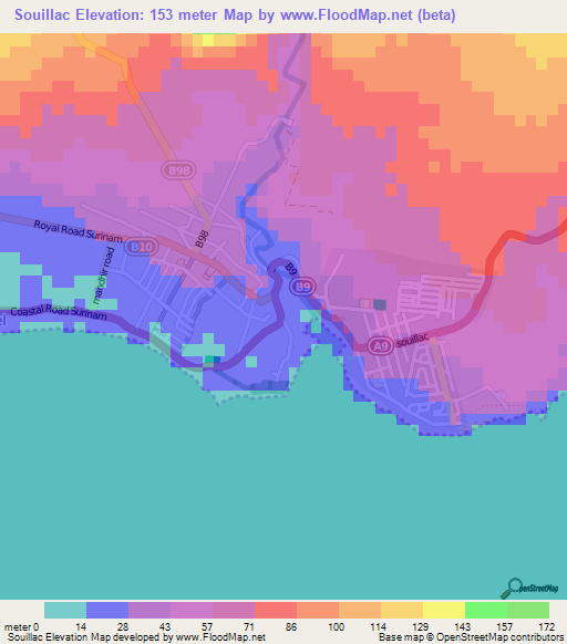 Souillac,Mauritius Elevation Map