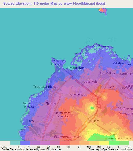 Sottise,Mauritius Elevation Map